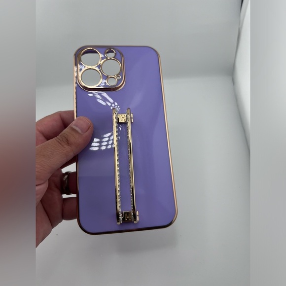 Luxury Purple & Gold Rhinestone Case with Ring Stand - iPhone 16 Pro Max - Picture 6 of 6